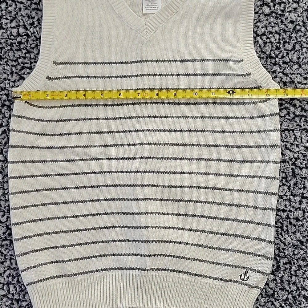 Gymboree Sweater Vest White with Gray Stripes Pullover V-Neck Boys Size 7/8